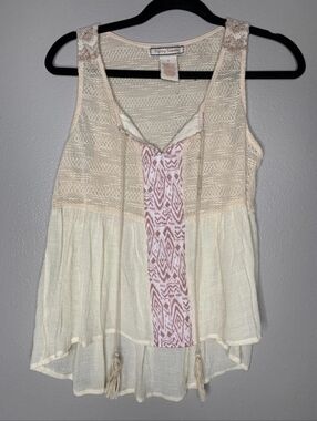 Flying Tomato Womens Small Tank Top Bohemian Beige Tassels Hippie Sheer High Low